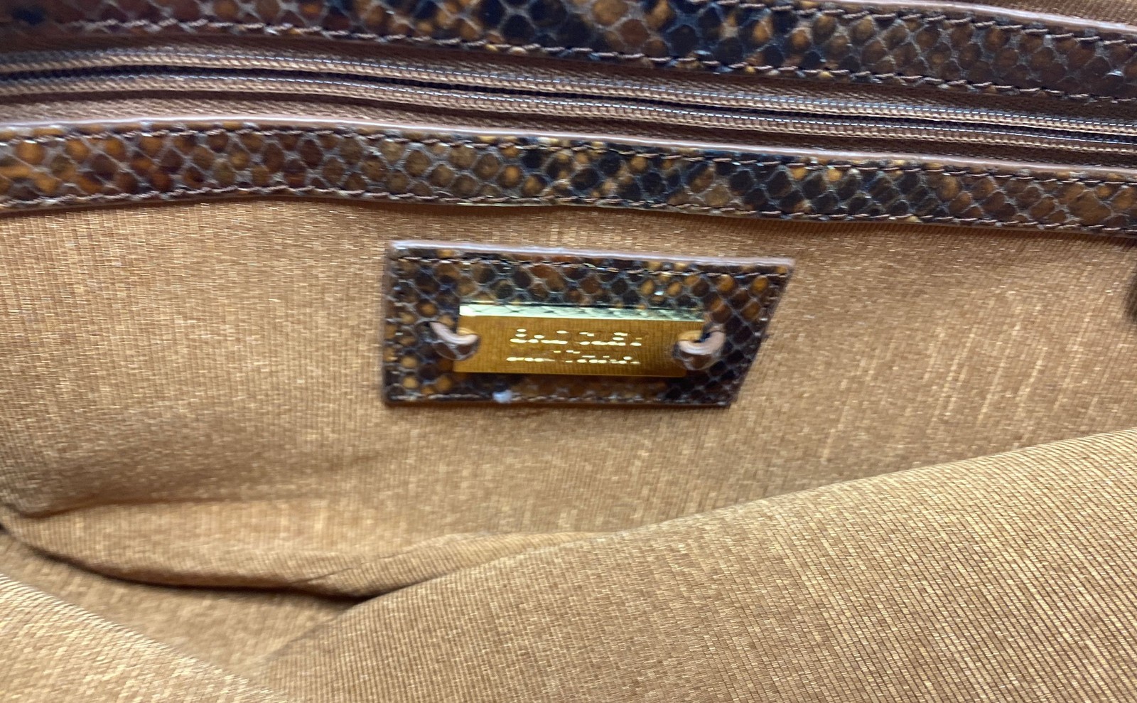 Badgley Mischka Brown Snakeskin Embossed Clutch Crossbody Bag Gold Chain NWT