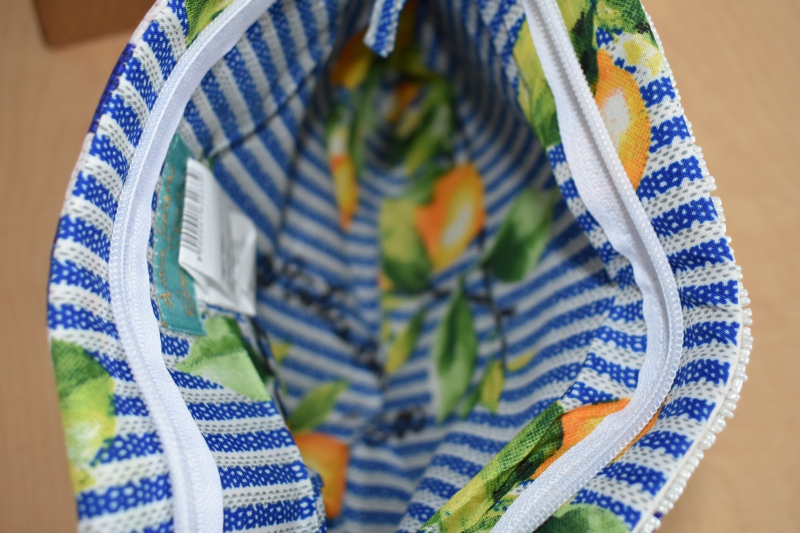 ANTICA SARTORIA 2026 BEADED PURSE BLUE STRIPE WITH LEMONS NWT