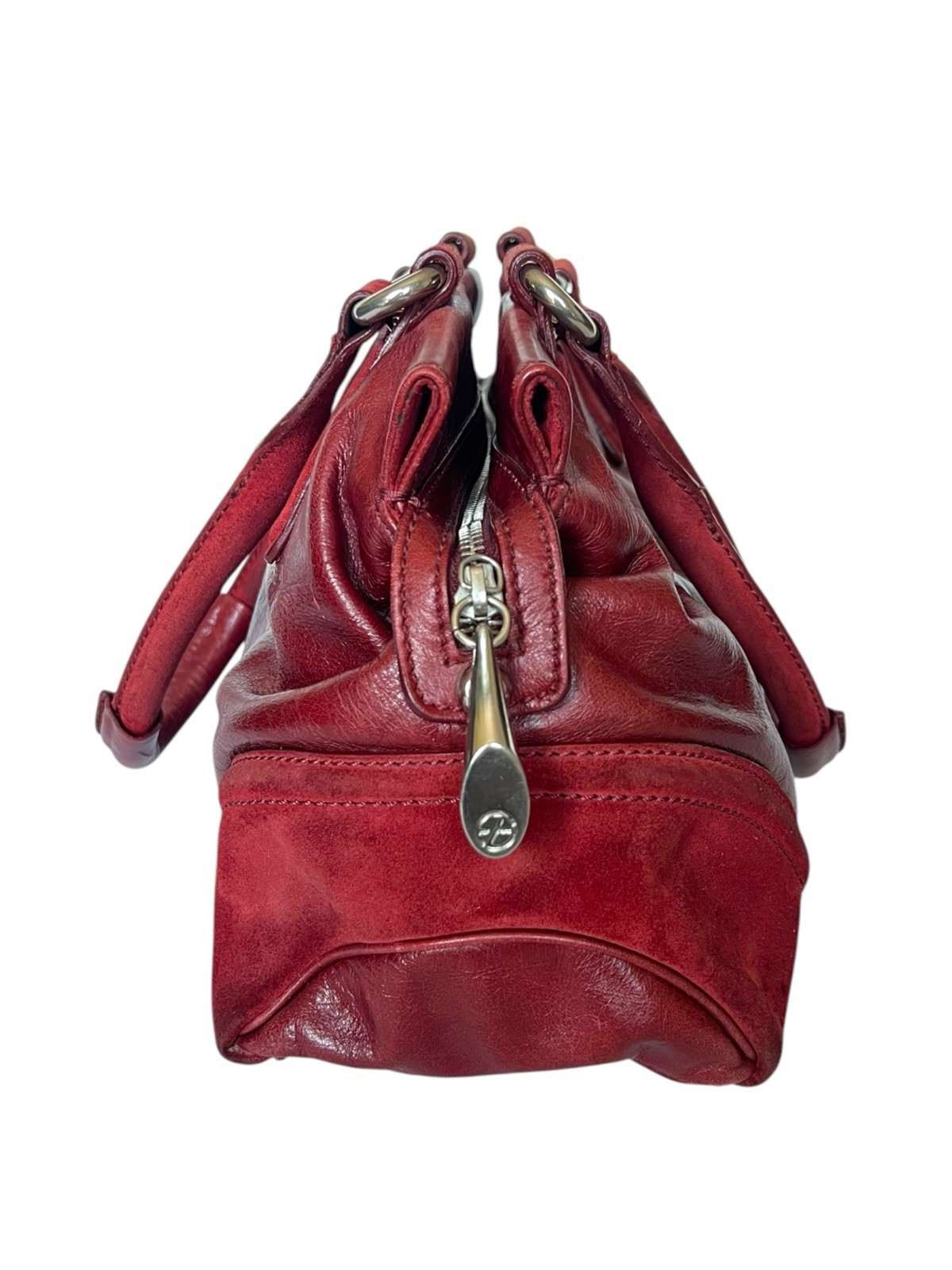 Francesco Biasia Red Leather Satchel Handbag Suede Trim Shoulder Purse Italy