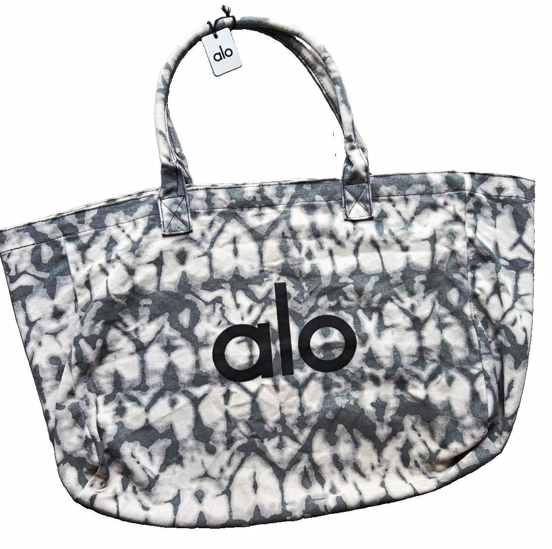 Alo Yoga Tie-Dye Tote Bag Gray/White/Black Logo Tie Closure Lightweight