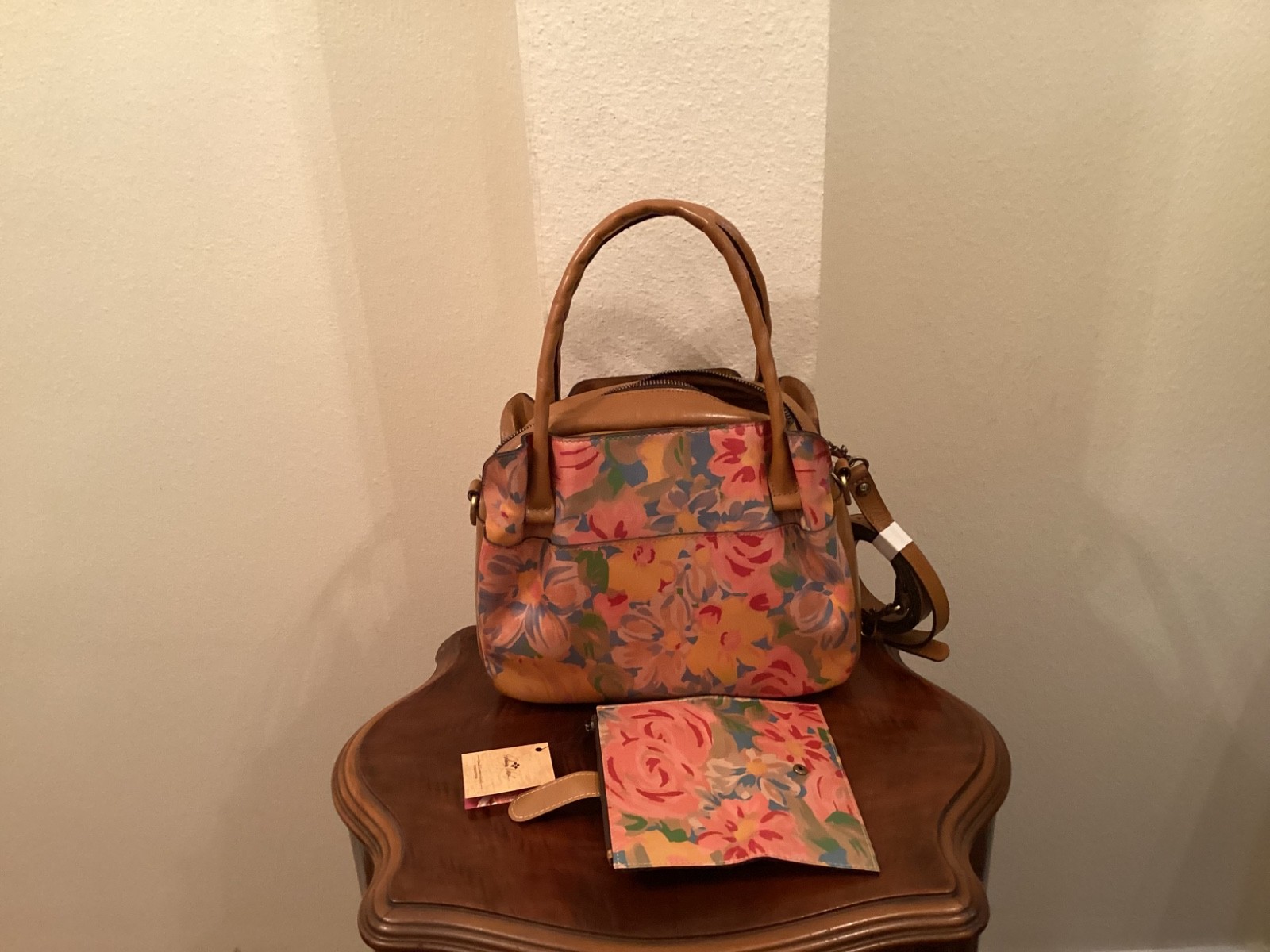 NWT PATRICIA NASH Ashford Leather Crossbdy Satchel Citrus Rose/Matching Wallet