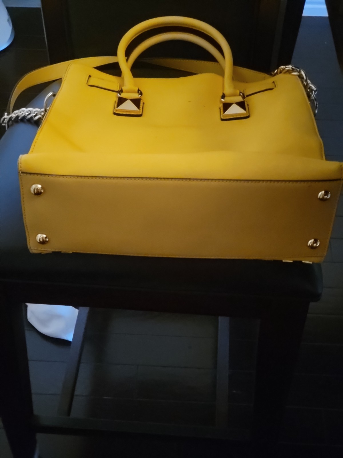 Michael Kors Hamilton Large Studded Tote Sunshine Yellow Saffiano Leather Bag
