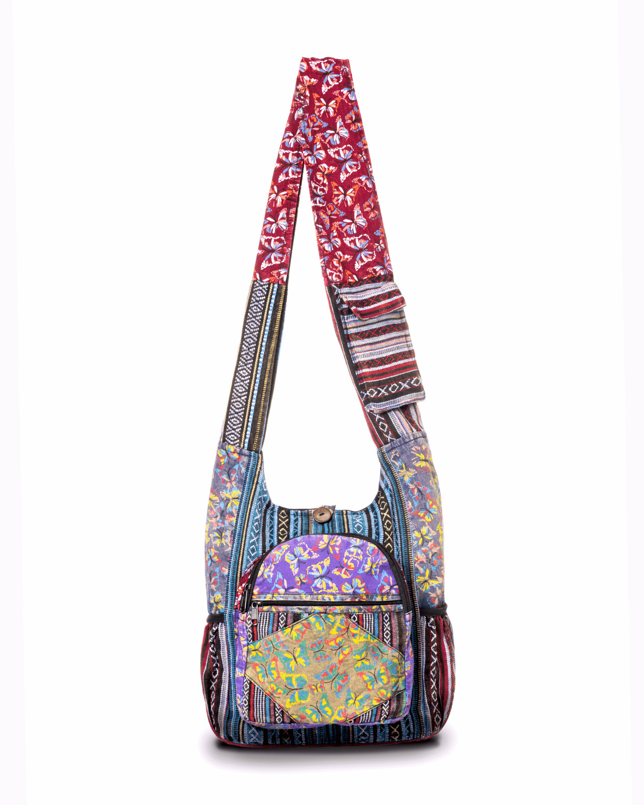 Kathmandu Collection Butterfly Design Hobo Bag – Handmade Cotton Shoulder Bag