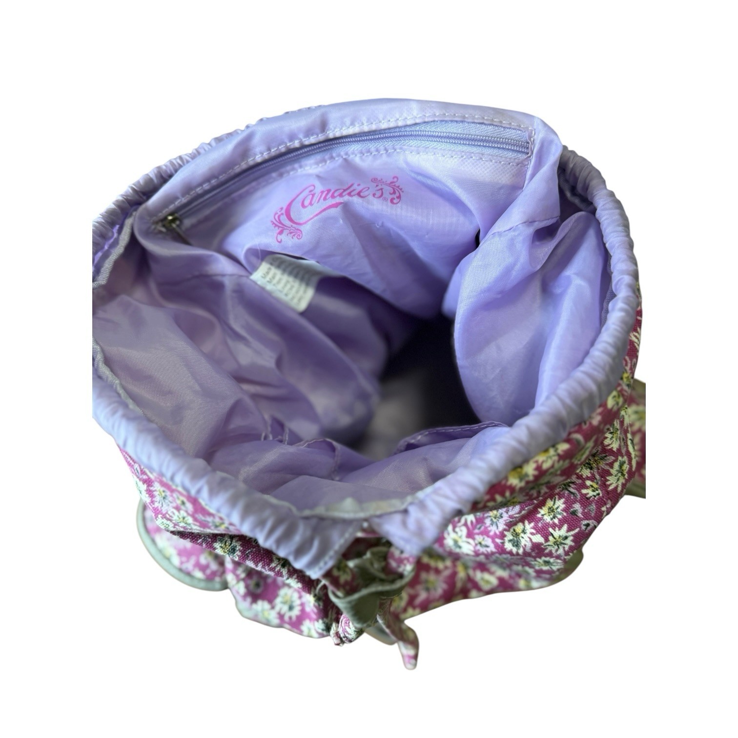Candies Floral Backpack Cinch Snap Closure Bag Purple Vintage Retro pockets