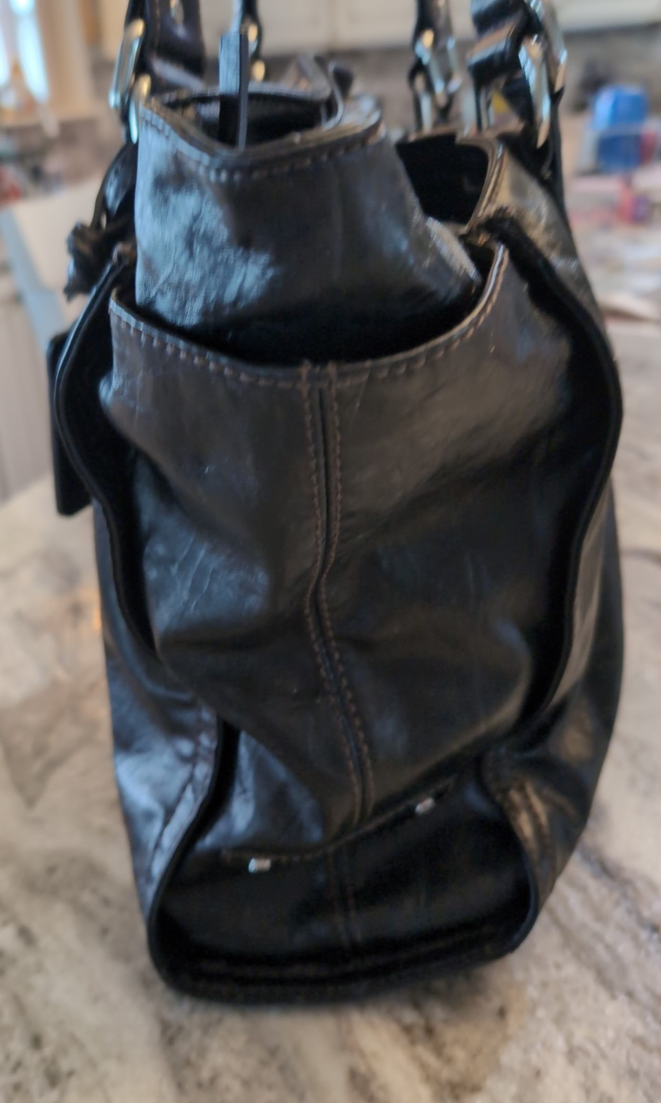 Vintage Large a.n.a. Faux Leather 2-Handle Shoulder Bag/Purse – 13-1/2″ x 13″
