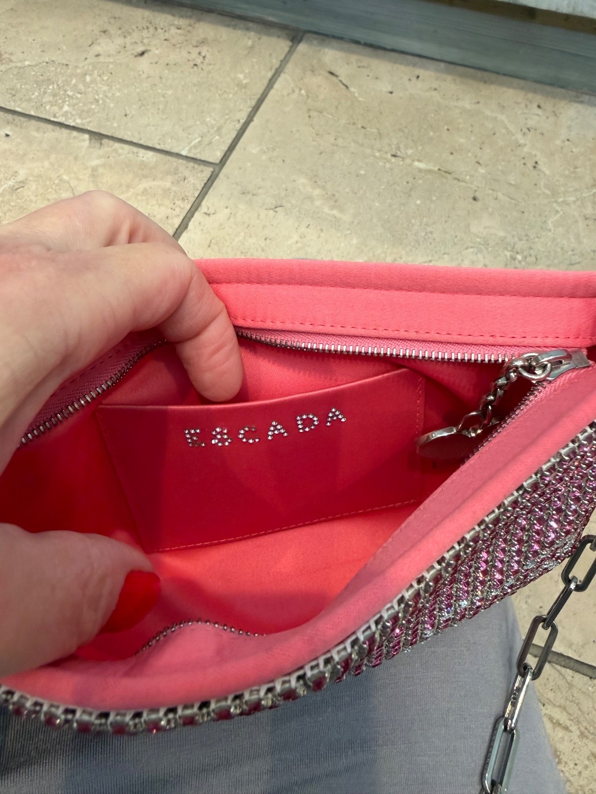 escada crystal purse flamingo pink