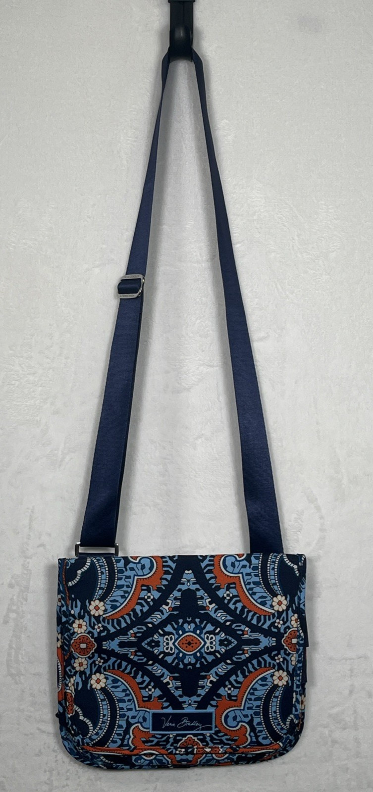 Vera Bradley Essential Nylon Messenger Navy Blue Orange Crossbody Shoulder Bag
