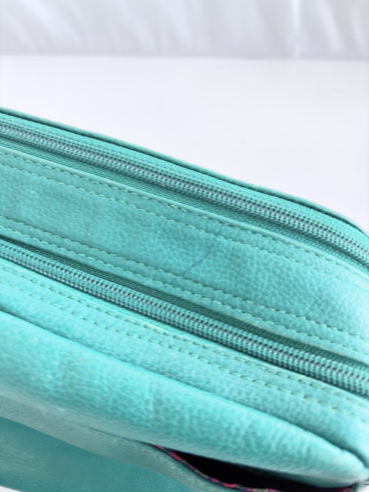 Vintage 80s 90s Liz Claiborne Teal Green Leather Crossbody Shoulder Bag Purse