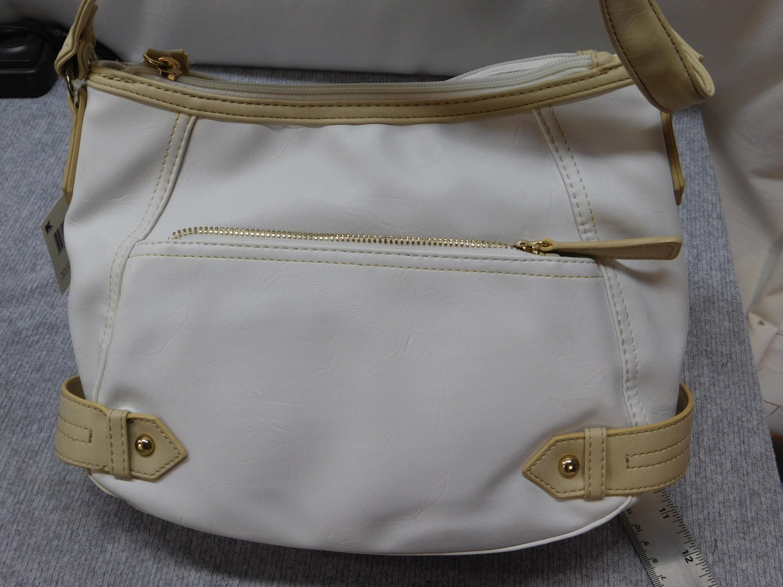Basic Editions Shoulder Bag Womens Medium White Beige Faux Leather Purse Handbag