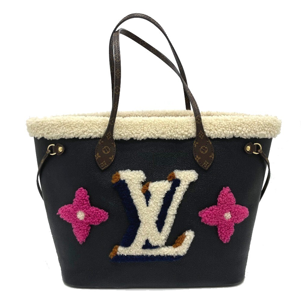 LOUIS VUITTON M56960 Shearing Neverfull MM Tote Bag Calf Leather Black