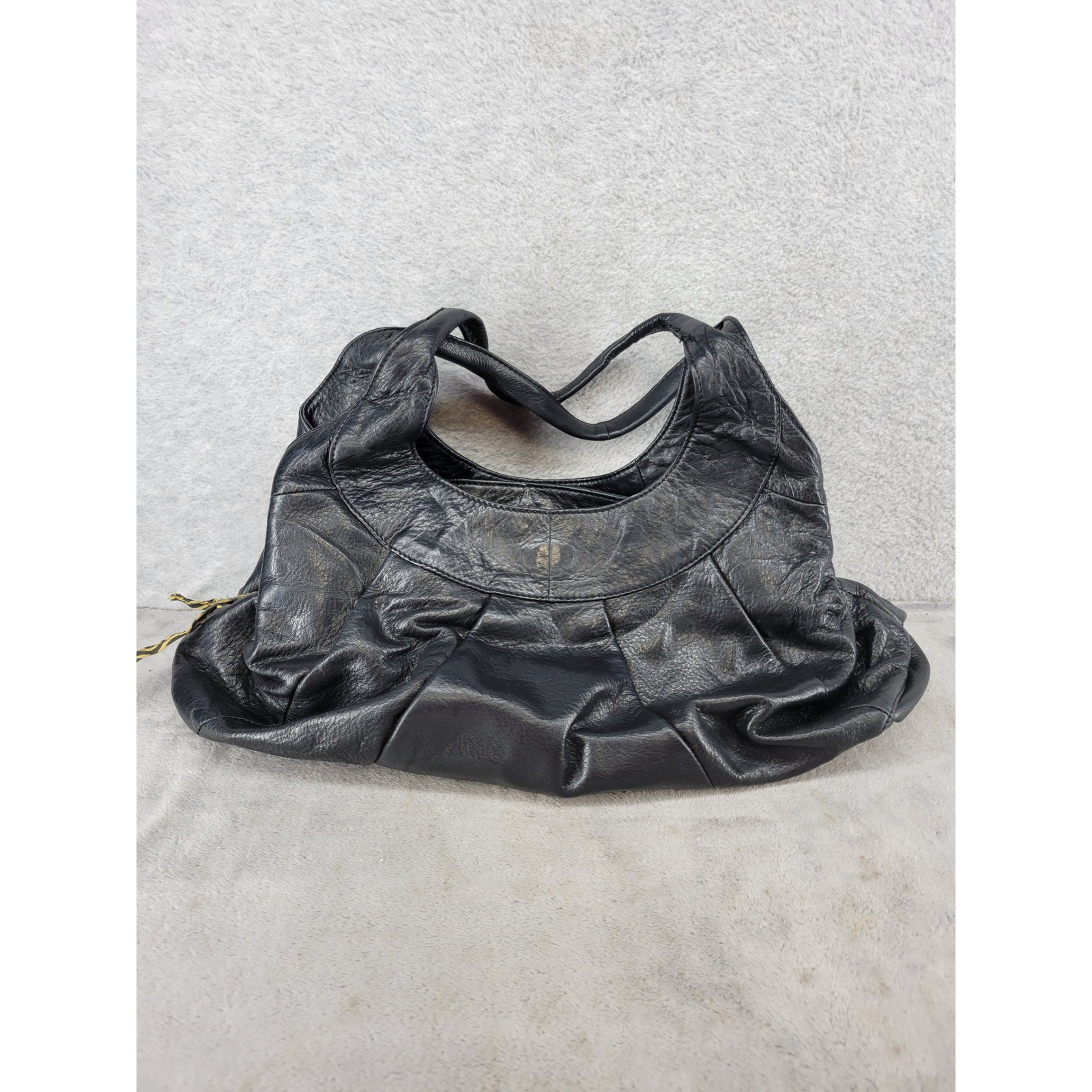 Sigrid Olsen Black Leather Hobo Shoulder Bag Pleated Slouchy Gold Zip Purse