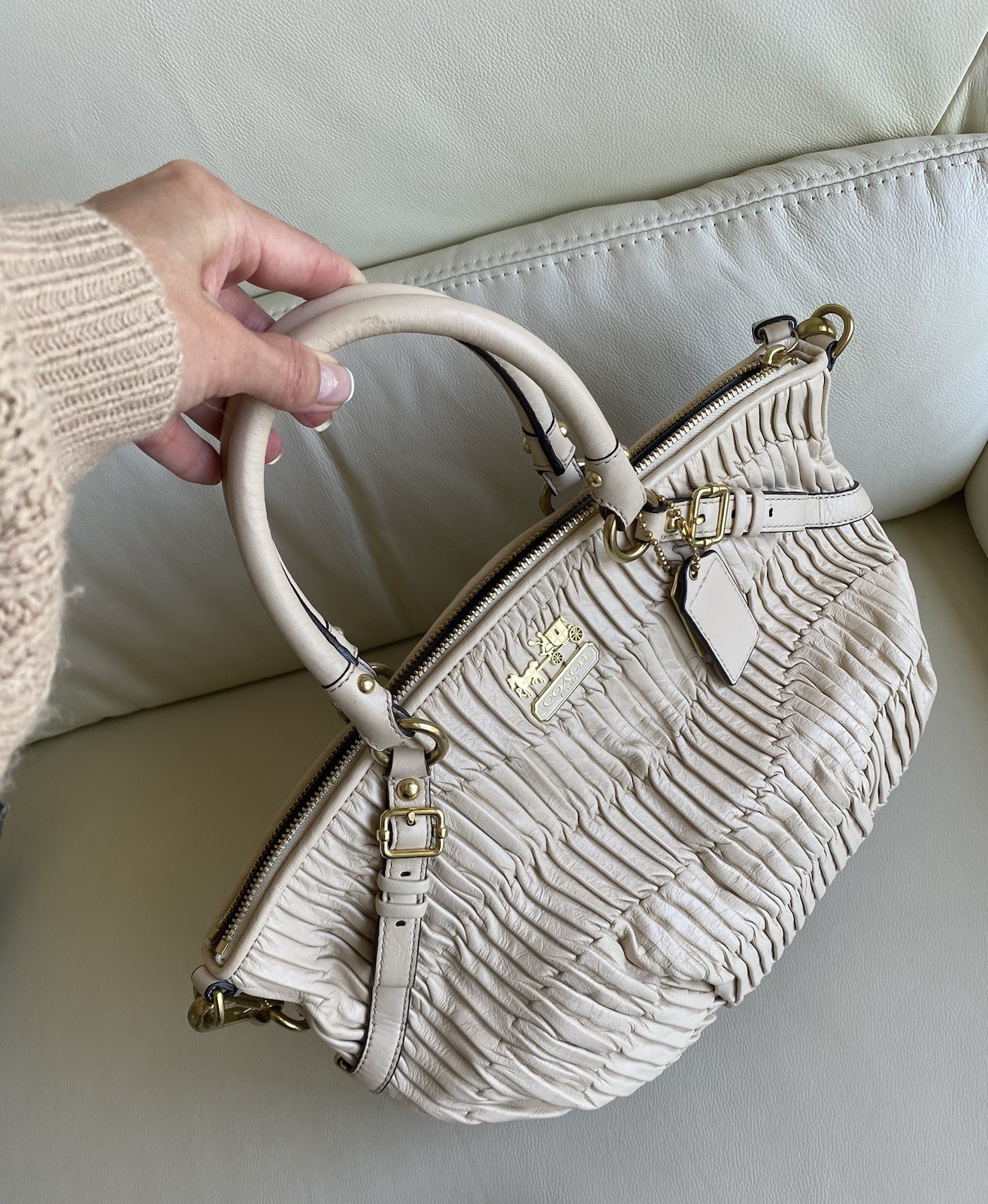Light Beige Coach Madison Sophia Gathered Leather Bag