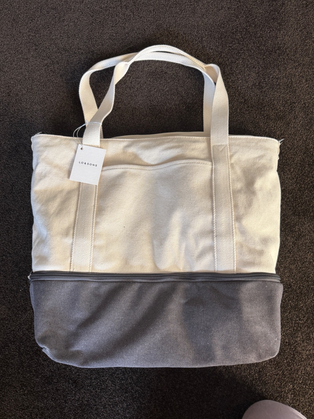 Lo & Sons Catalina Deluxe Carry-On Travel Tote – Two Tone Cream and Gray NWT