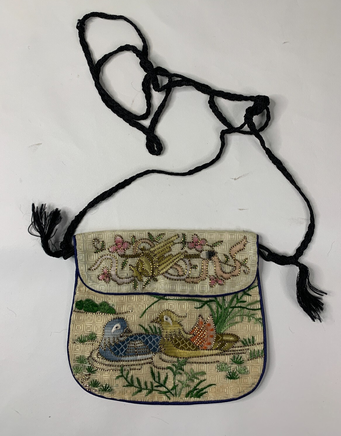 Vintage Crossbody Mini Bag Pouch Purse Metallic Thread Ducks Republic of China