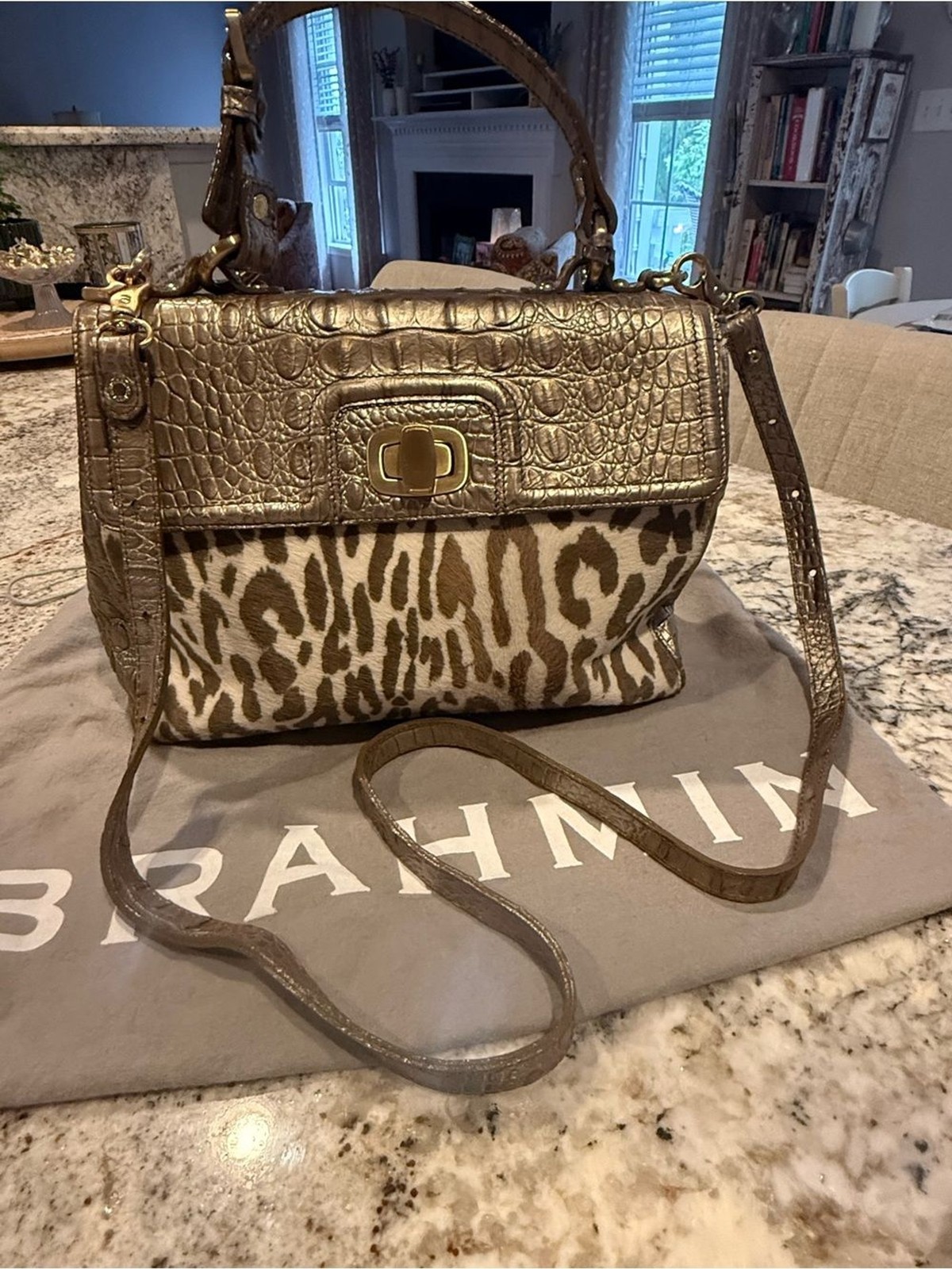 Brahmin Leopard Haircalf Satchel