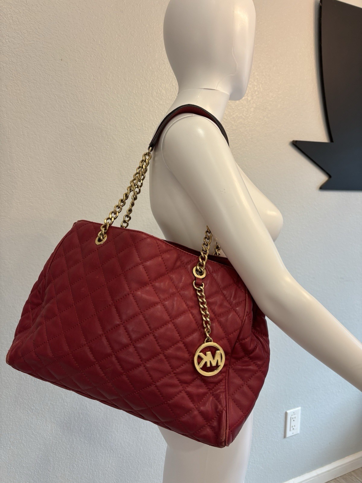 Michael Kors SUSANNAH Red Quilted Tote Handbag