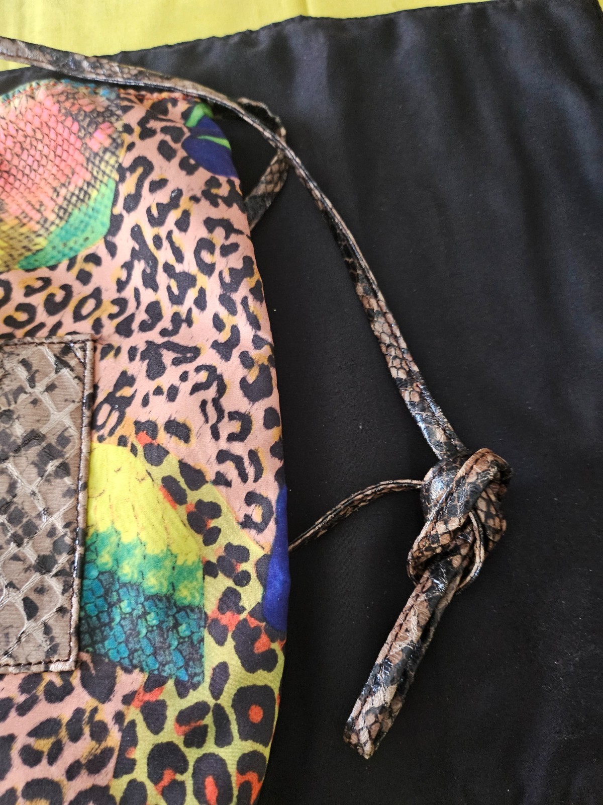 #16 Floral soft Shoulder bag with bright fabric and leopard pocket on front