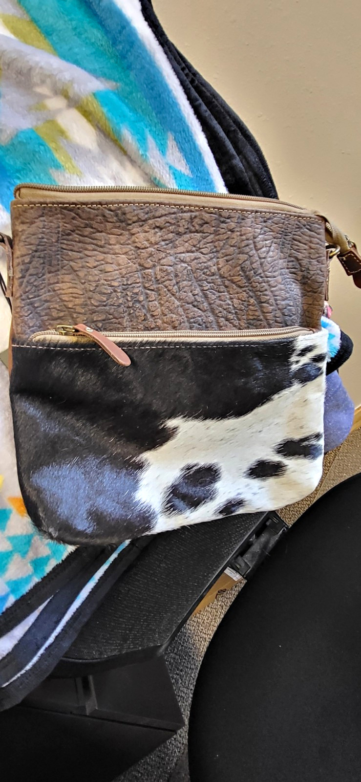 Myra Brown Animal Print Medium Crossbody Bag Zip Top w/ Detachable Strap