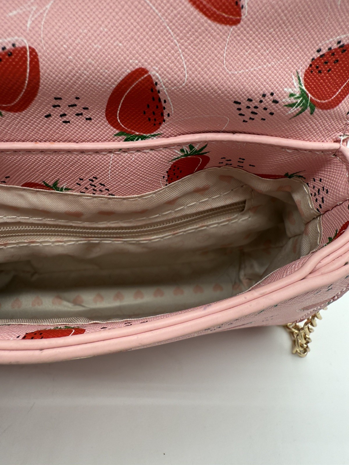 Cute Strawberry Print Mini Top Handle Crossbody Satchel Purse Pink w/ Strap NEW