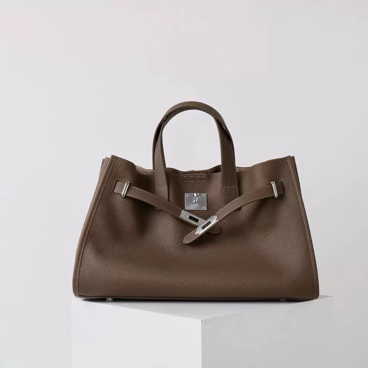 Cowhide Leather Tote Bag Grey Tan Handbag Purse Shoulder Bag Large