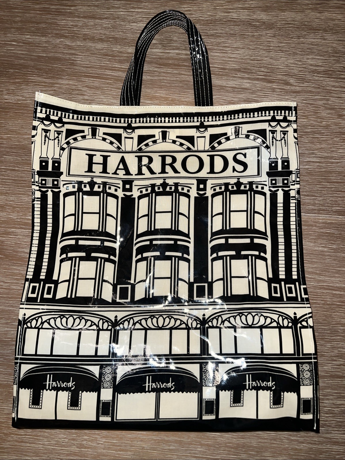 Harrods of London Knightsbridge Storefront Soft Side Large Tote Bag Tan/Black
