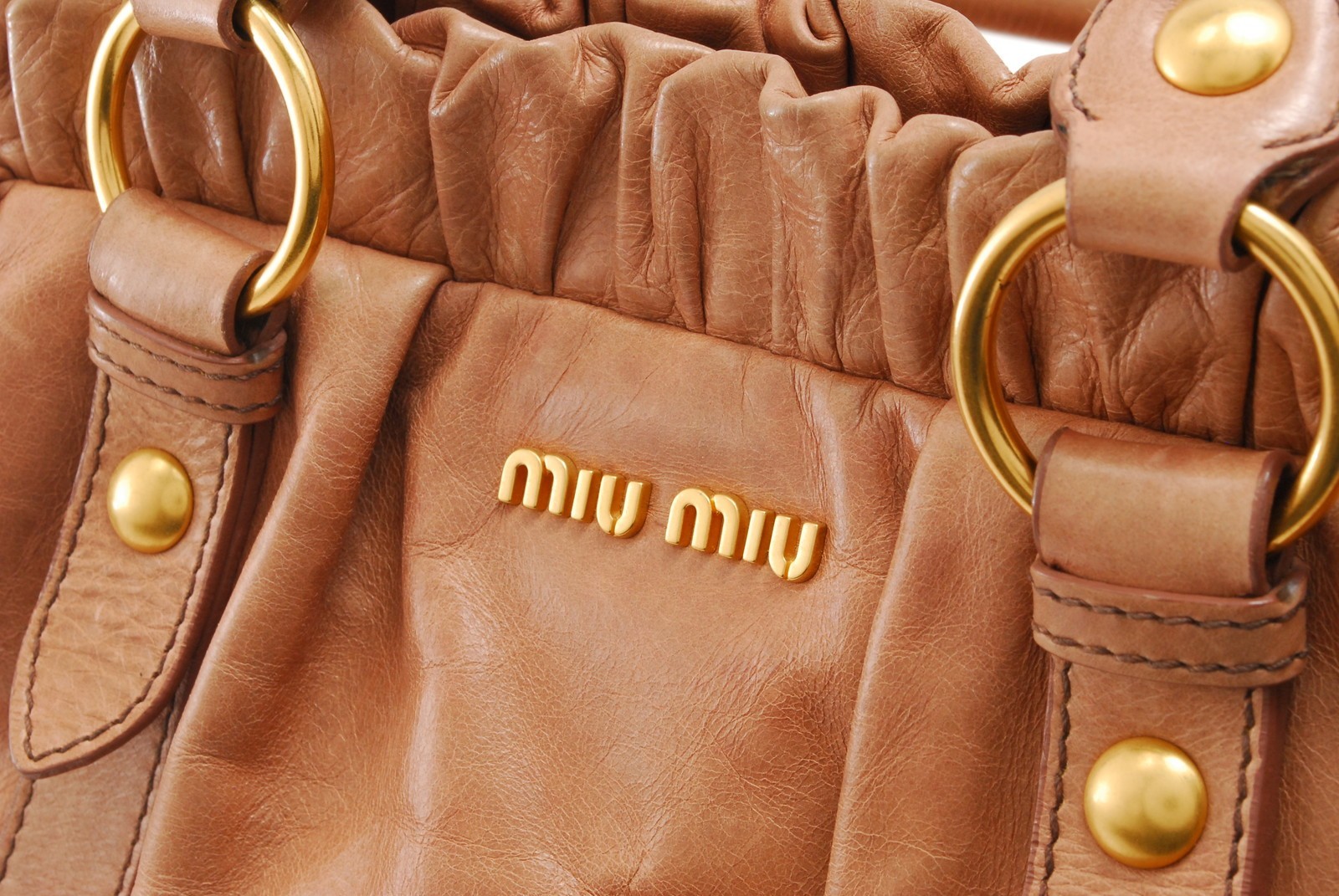 Miu Miu Vitello Lux Leather 2Way Shoulder Tote Bag Pink Beige Gold Hardware