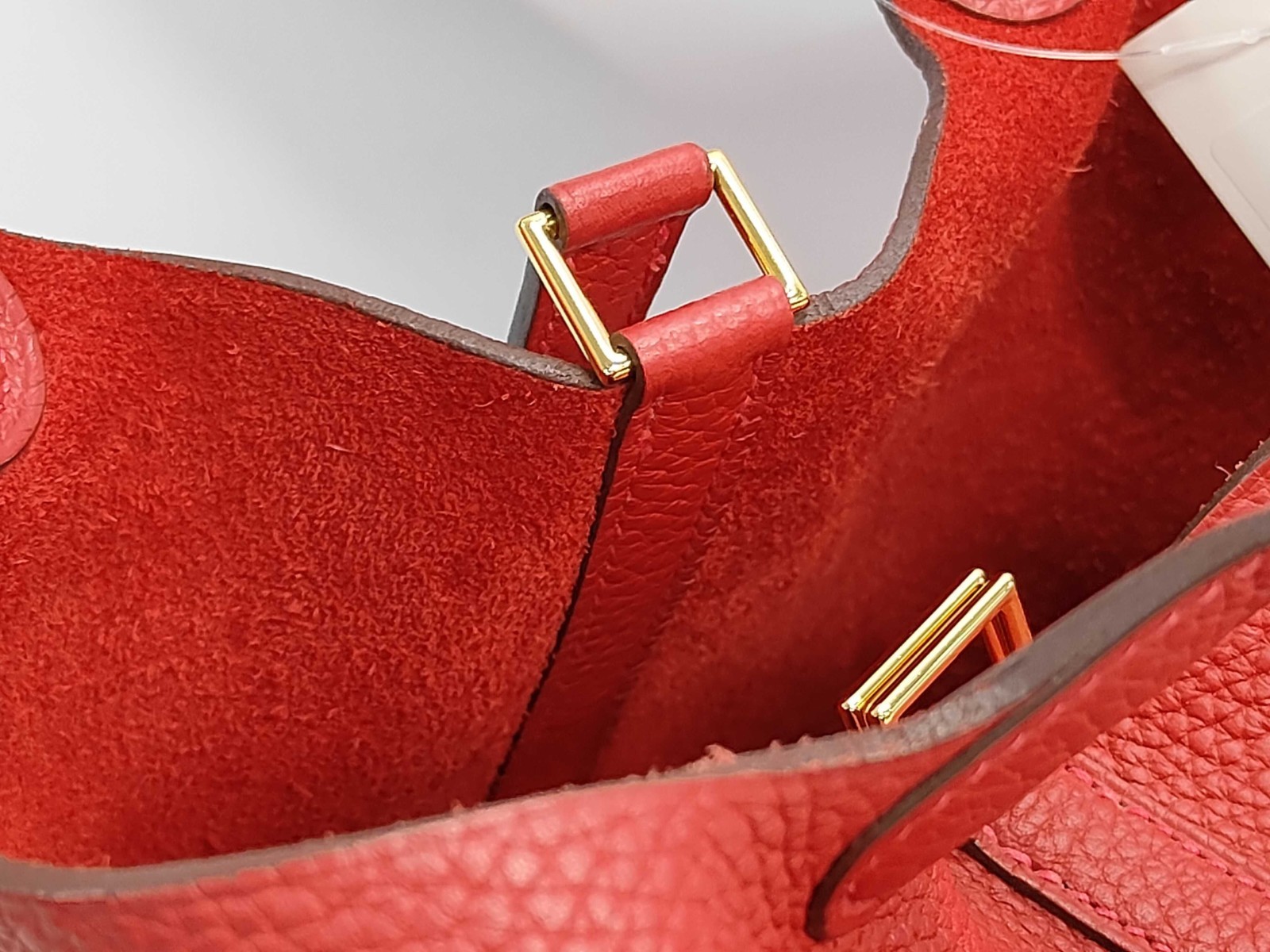 HERMES Picotin Lock PM Handbag Red Taurillon Clemence Gold Hardware C Stamp