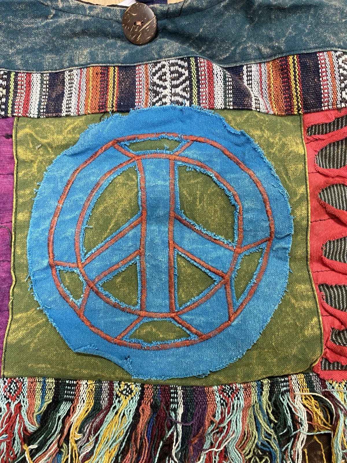 Boho Hippie Crossbody Hobo Shoulder Bag Purse Peace Sign Patchwork Made in Nepal