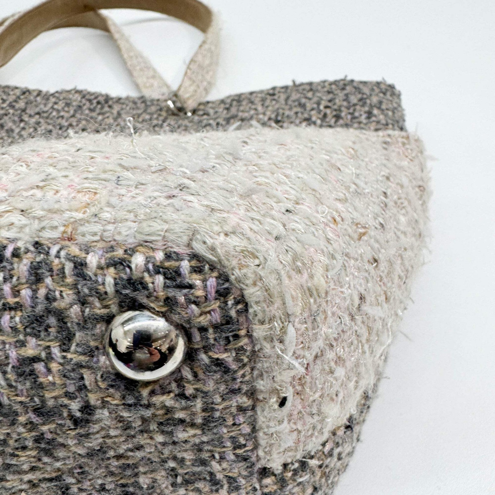 CHANEL Cambon 2004-2005 Matelasse Gray Tweed Shoulder Tote Bag