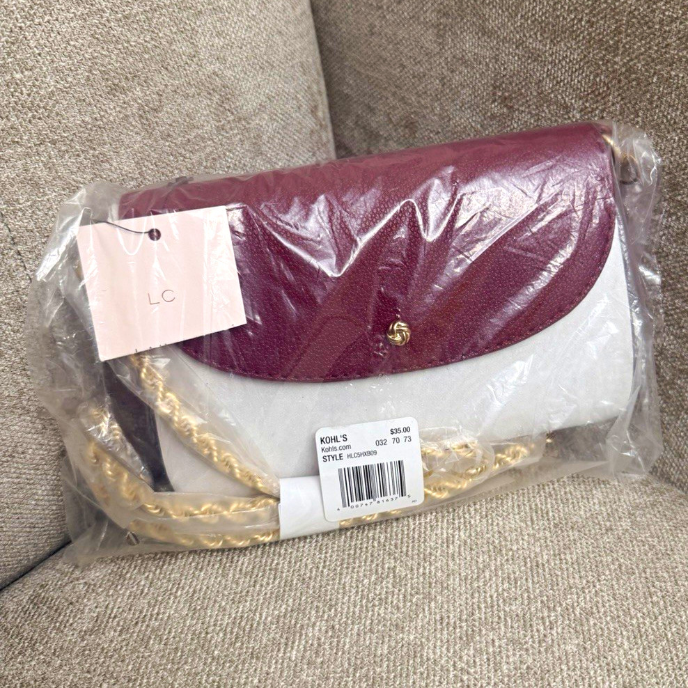 LC Lauren Conrad Burgundy Small Crossbody Snap Flap Gold Chain
