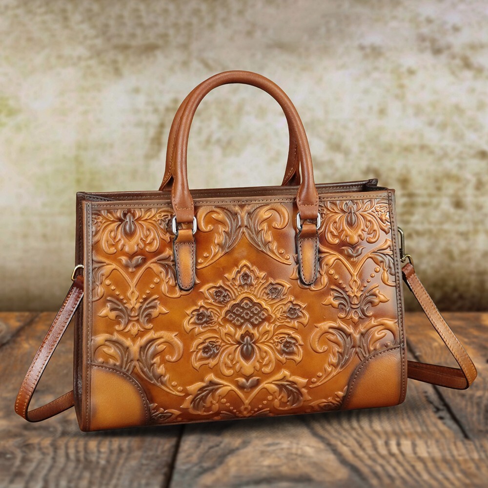 Genuine Leather Purse and Handbag Women Embossed Leather Crossbody Shoulder Bag