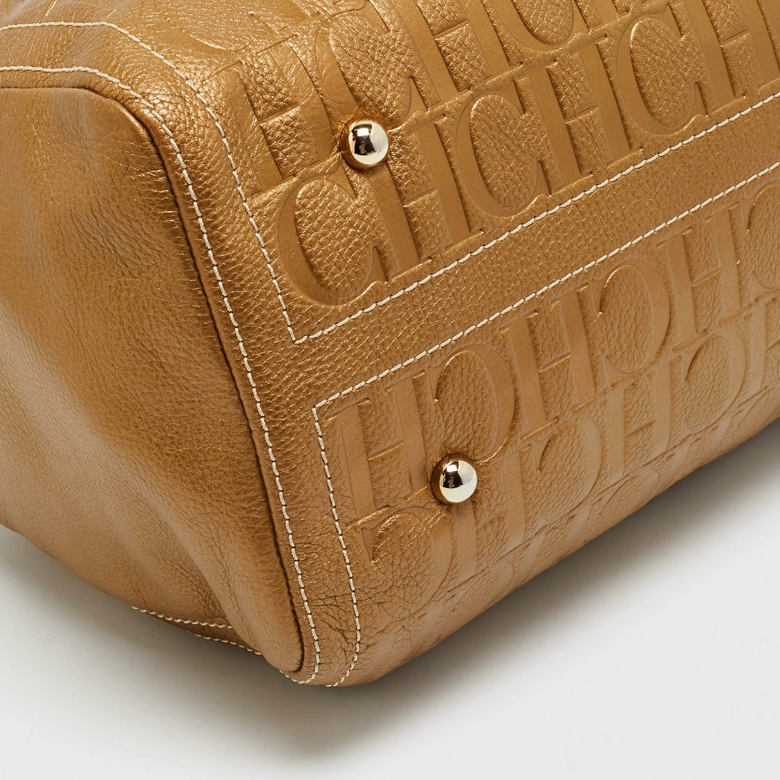 Carolina Herrera Andy Gold Monogram Embossed Leather Satchel