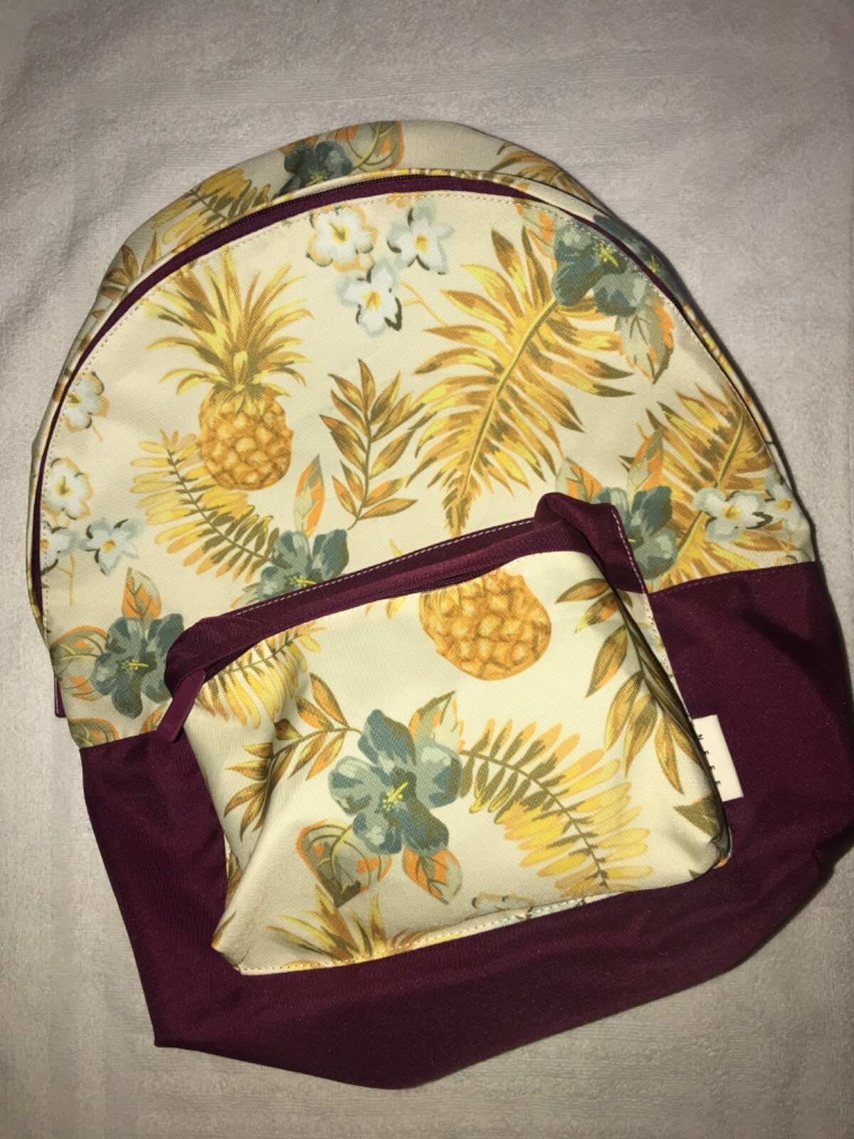 Neff Backpack Burgundy & Cream Tropical Pattern with Pineapples NWT inside
