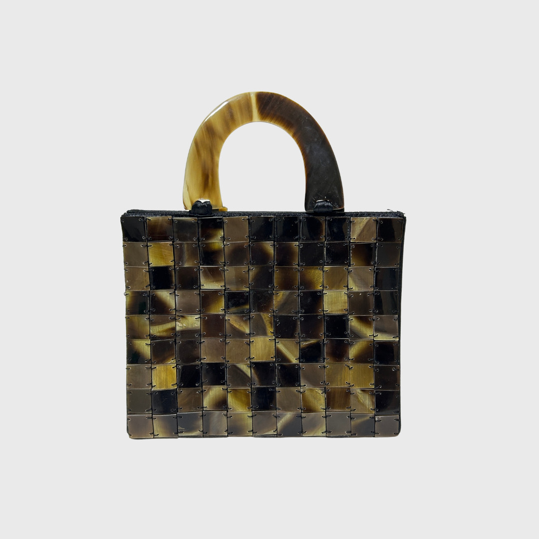 Tortoise Shell Mini Tote Resin Mosaic Vintage Top Handle Bag
