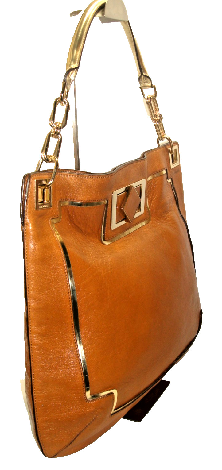 Anya Hindmarch Stunning Tan Soft Leather Gold Trim Suede Lined Shoulder Bag MINT