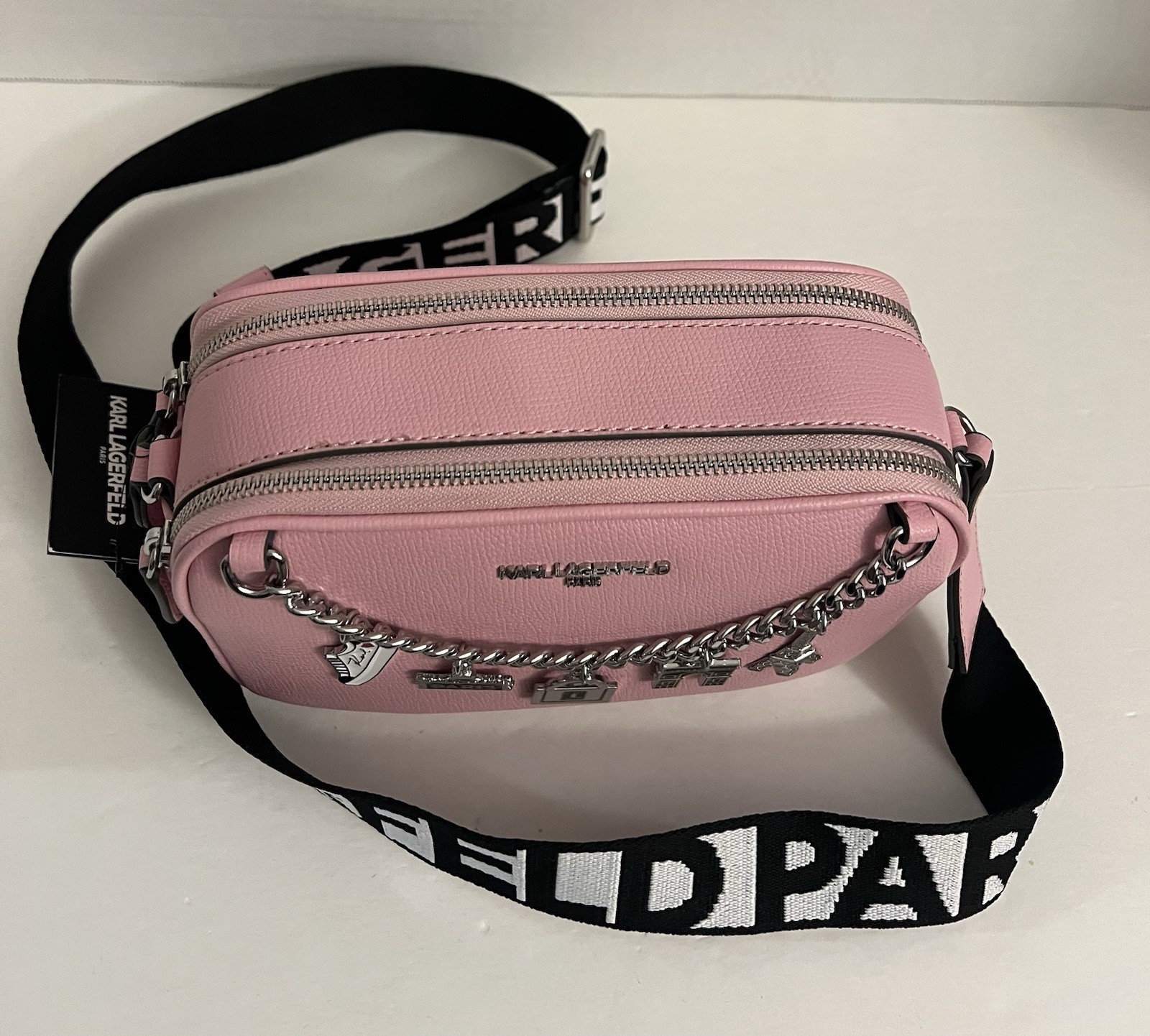 KARL LAGERFELD PARIS Crossbody Blush Bag With Paris Pendant Chain In Front
