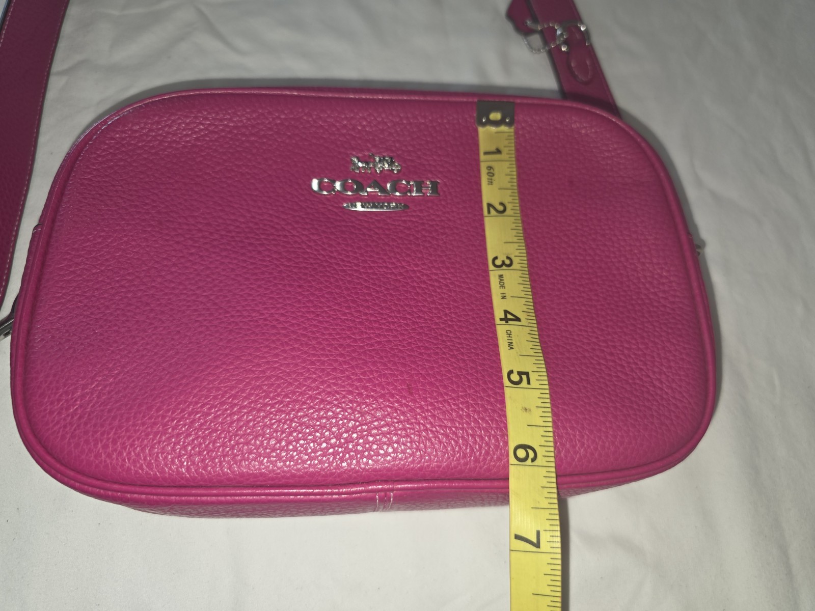 Coach CA207 Fushia Pebble Leather Medium Large Zip Camera Crossbody Bag Jamie