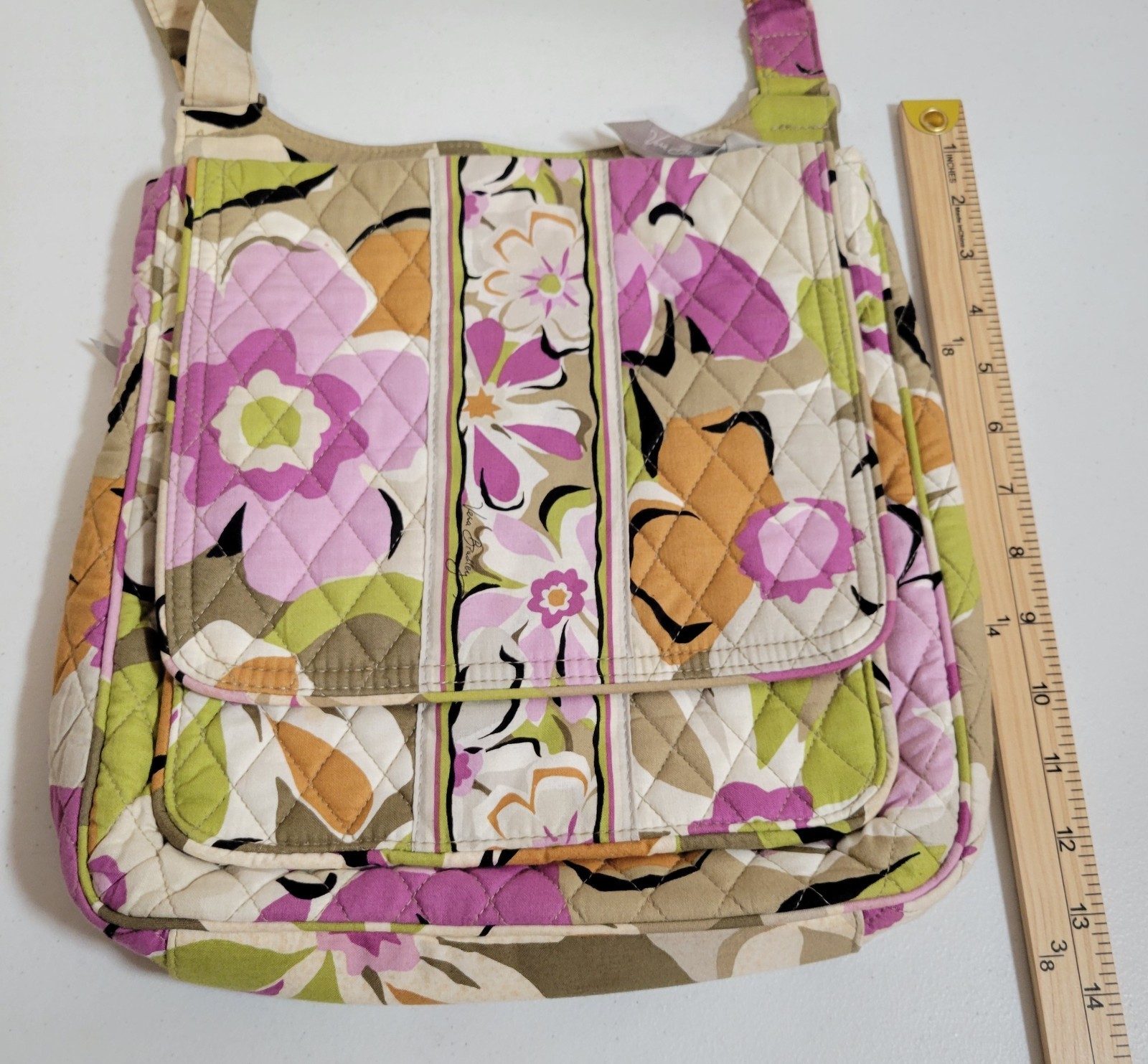 Vera Bradley Crossbody Purse Shoulder Bag Pink Green Orange Floral Quilted 0570