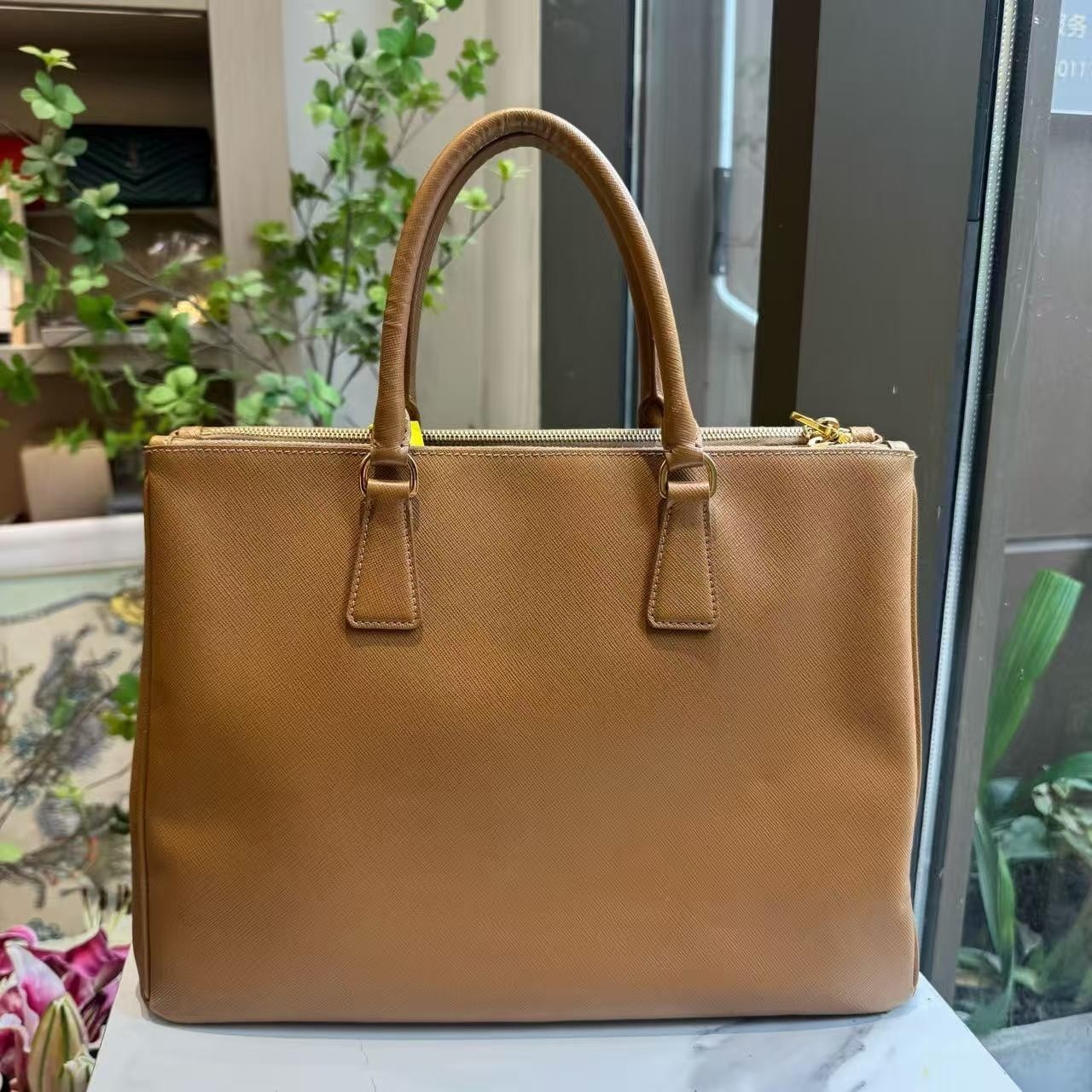 Prada Galleria Cognac Brown Large Saffiano Leather Top Handle Crossbody Bag