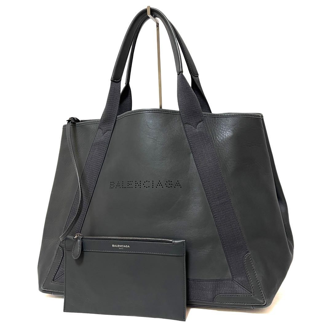 BALENCIAGA Navy Cabas M Tote Bag Leather Good Product