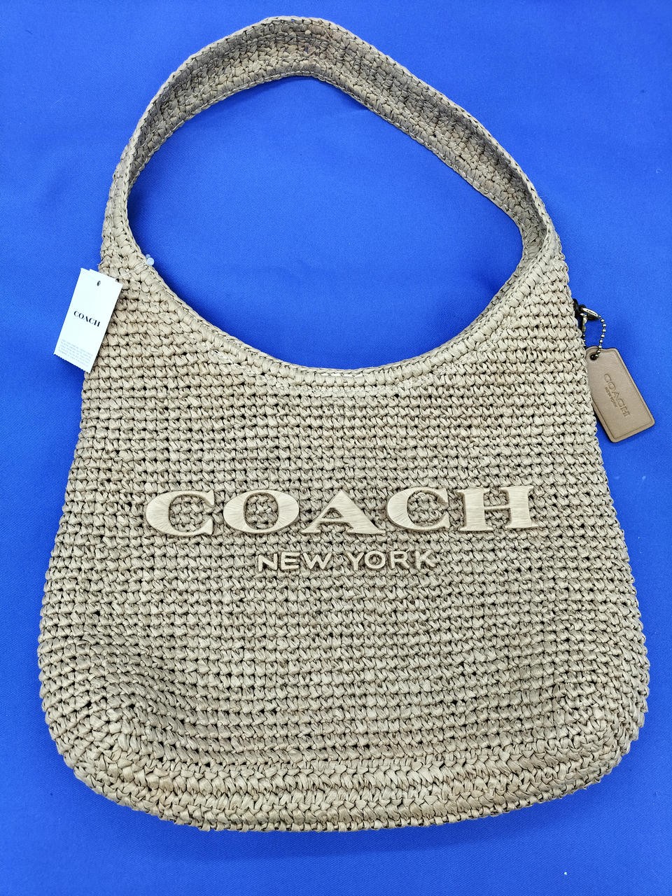 COACH Brooklyn Shoulder Bag 39 CDU76 Straw Natural Leather Trim w/Tag Auth