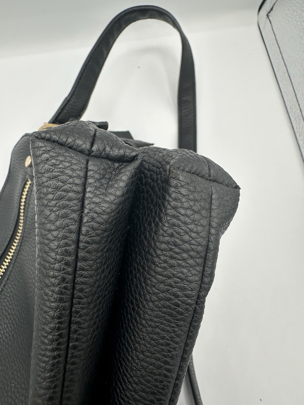 SevenDays Black Pebbled Shoulder Bag | Gold Hardware | Zip Closure