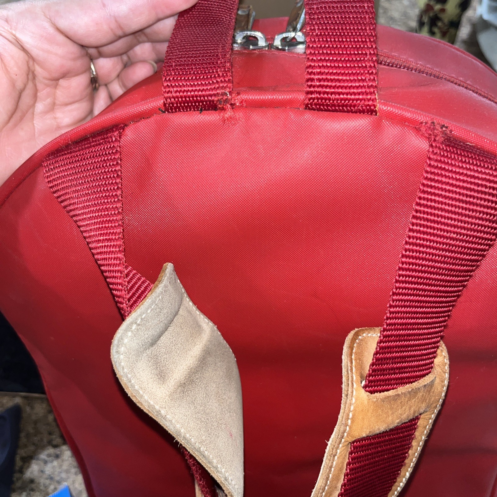 Jon Hart Red Coated Canvas Genuine Leather Backpack Hot Stamp “Eve”