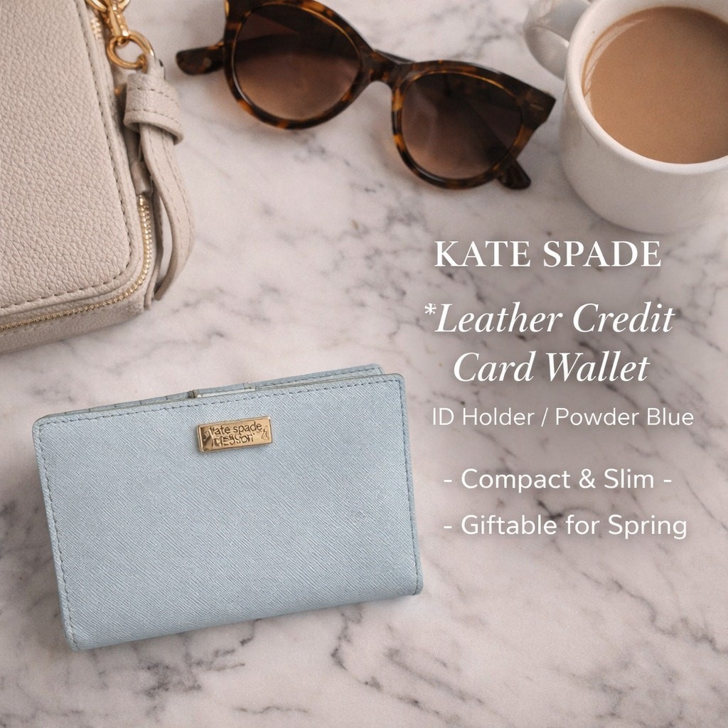 Kate Spade Credit Card Wallet ID Holder Leather Powder Blue Designer Classic