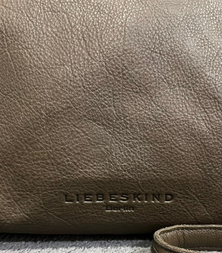 Liebeskind Berlin Taupe Olive Pebbled Leather Satchel Whipstitch Crossbody Bag