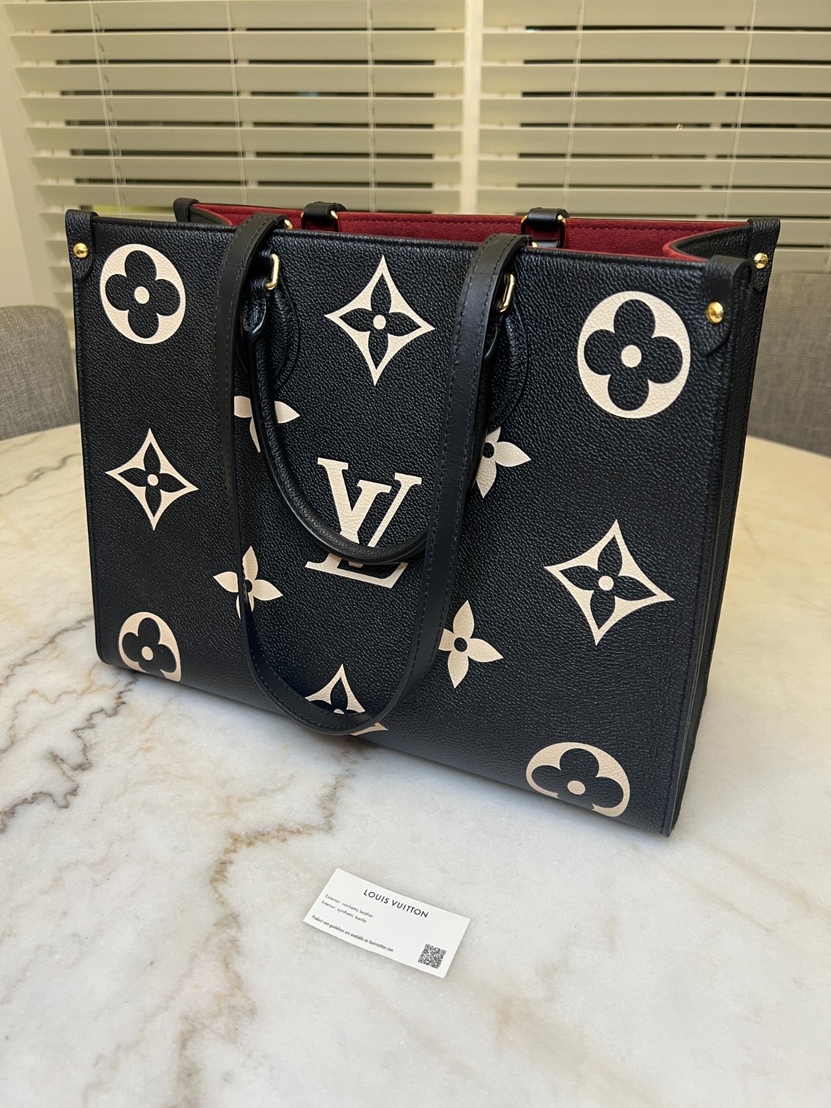 Louis Vuitton OnTheGo Tote MM Black/Beige Leather Black and Red Bicolor Monogram