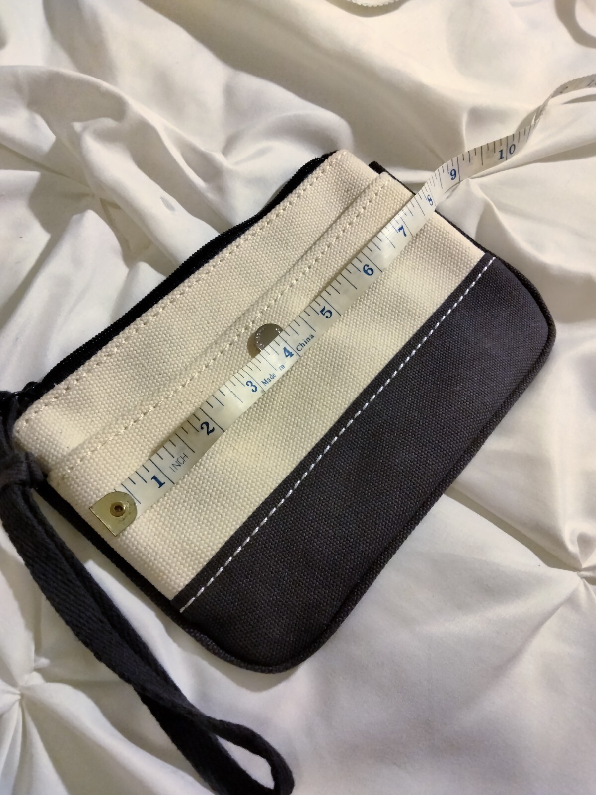 Lands End Small Cotton Canvas Change Purse/Wallet! Navy Blue & off White
