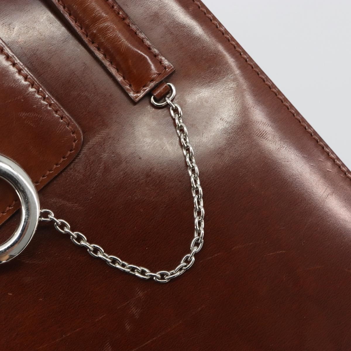 CARTIER PANTHERE Hand Bag Patent leather Brown Silver Auth 194669