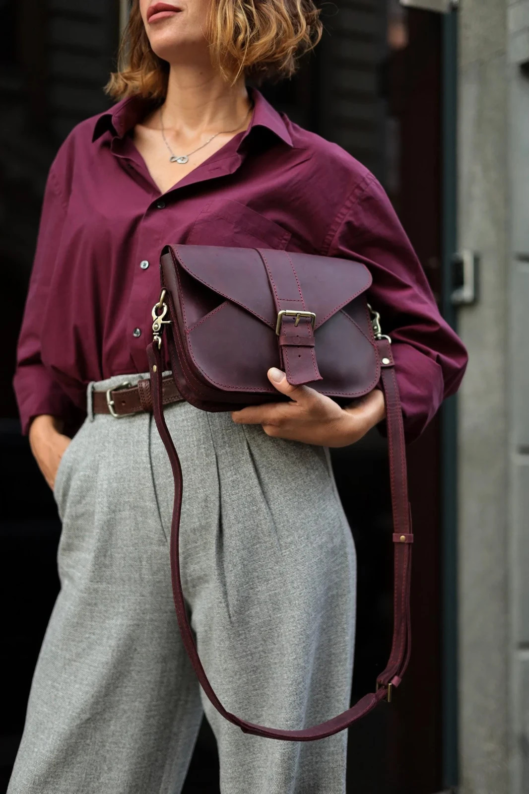 Burgundy Leather Satchel Messenger Bag | Small Crossbody Handbag | Perfect Gift