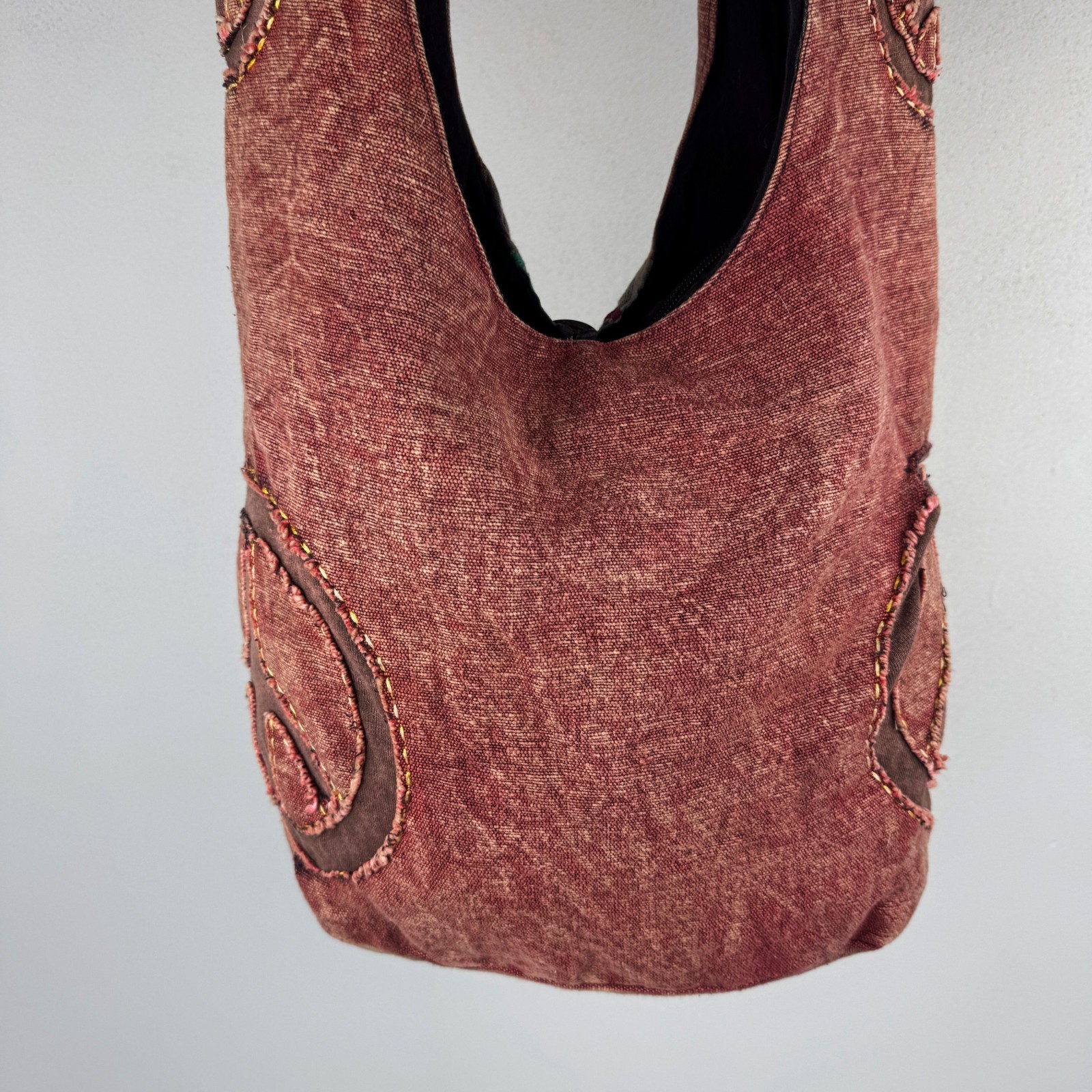 Vintage Hippie Peace Sign Patchwork Shoulder Bag Boho Festival Grunge Y2K